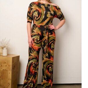 JANETTE PLUS SIZE off Shoulder Swirl Print Wide Leg Jumpsuit NWT 1X, 2X, 3X